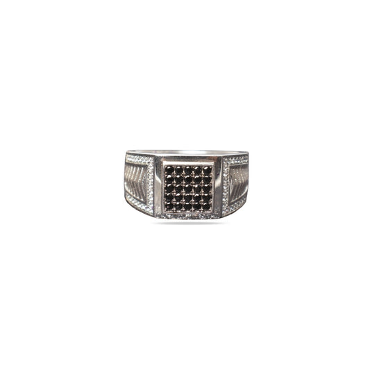 925 Silver Men's Ring with Black Onyx and Cubic Zirconia